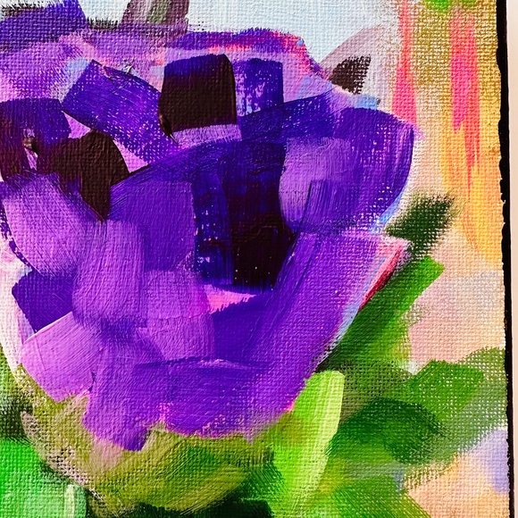 Original Impressionism Collectible Flowers 9"x 12 " Canvas Red Violet Handmade - Picture 6 of 9